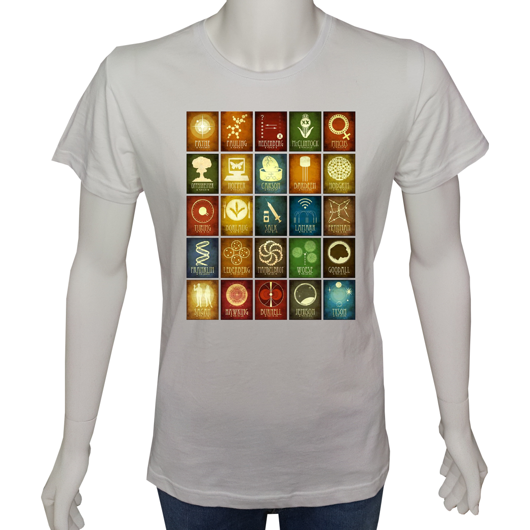 Unisex T-shirt Beyaz 'Bilim Kulübü / Bilimİnsanları6' Baskılı