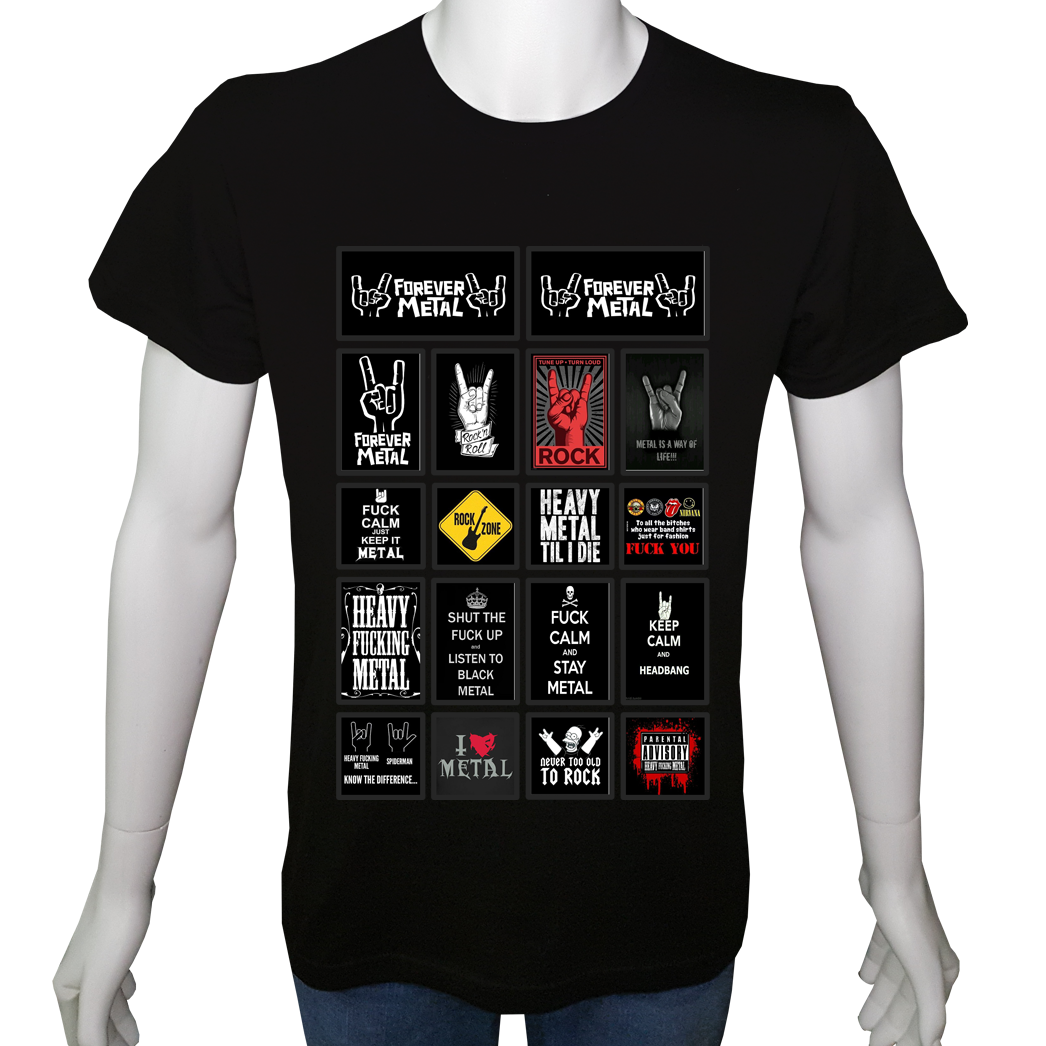 Unisex T-shirt Siyah 'Müzik/Sonsuza kadar' 2Baskılı