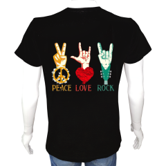 Unisex T-shirt Siyah 'Müzik/Sonsuza kadar' 2Baskılı