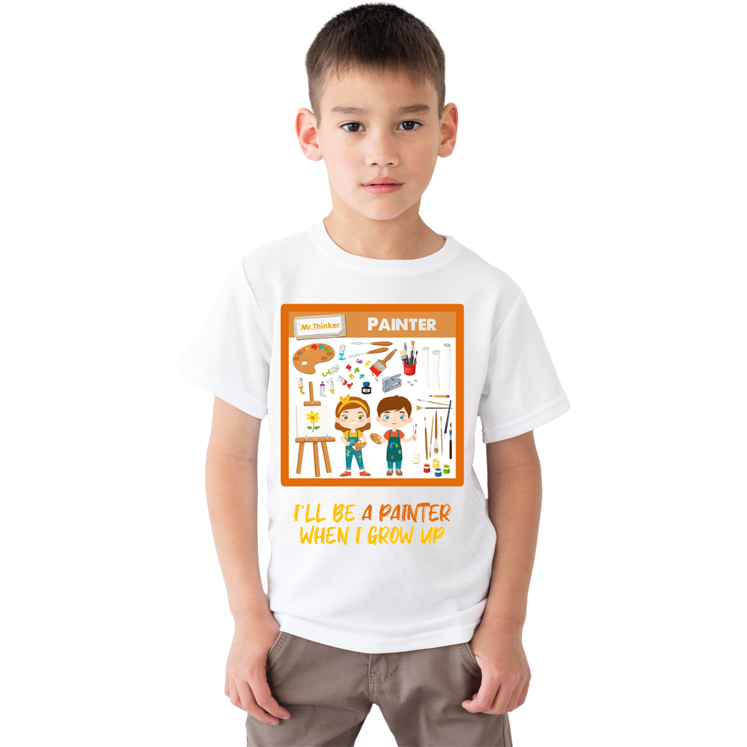 Çocuk T-shirt Beyaz 'Ressam' Baskılı