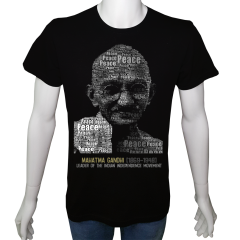 Unisex T-shirt Siyah 'Ünlüler / Gandhi2' Baskılı