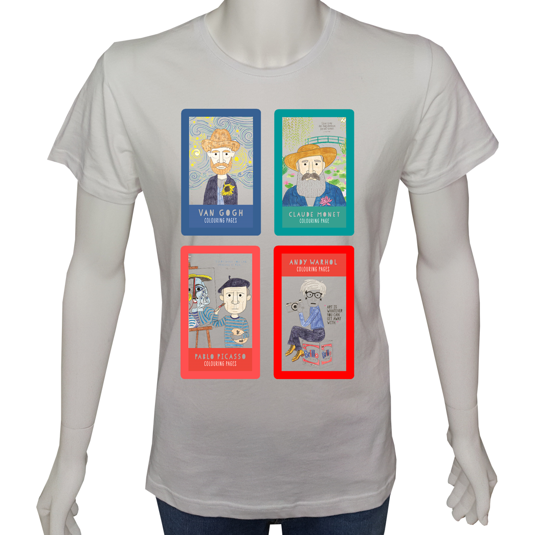 Unisex T-shirt Beyaz 'PopArt / Ünlü Ressamlar' Baskılı