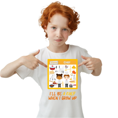 Çocuk T-shirt Beyaz 'Şef Aşçı' Baskılı