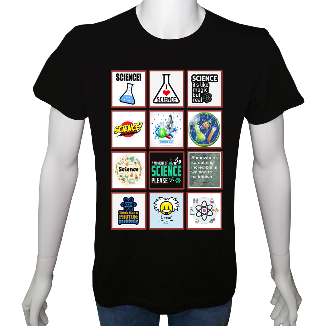 Unisex T-shirt Siyah 'Bilim Kulübü / Bilim2' Baskılı