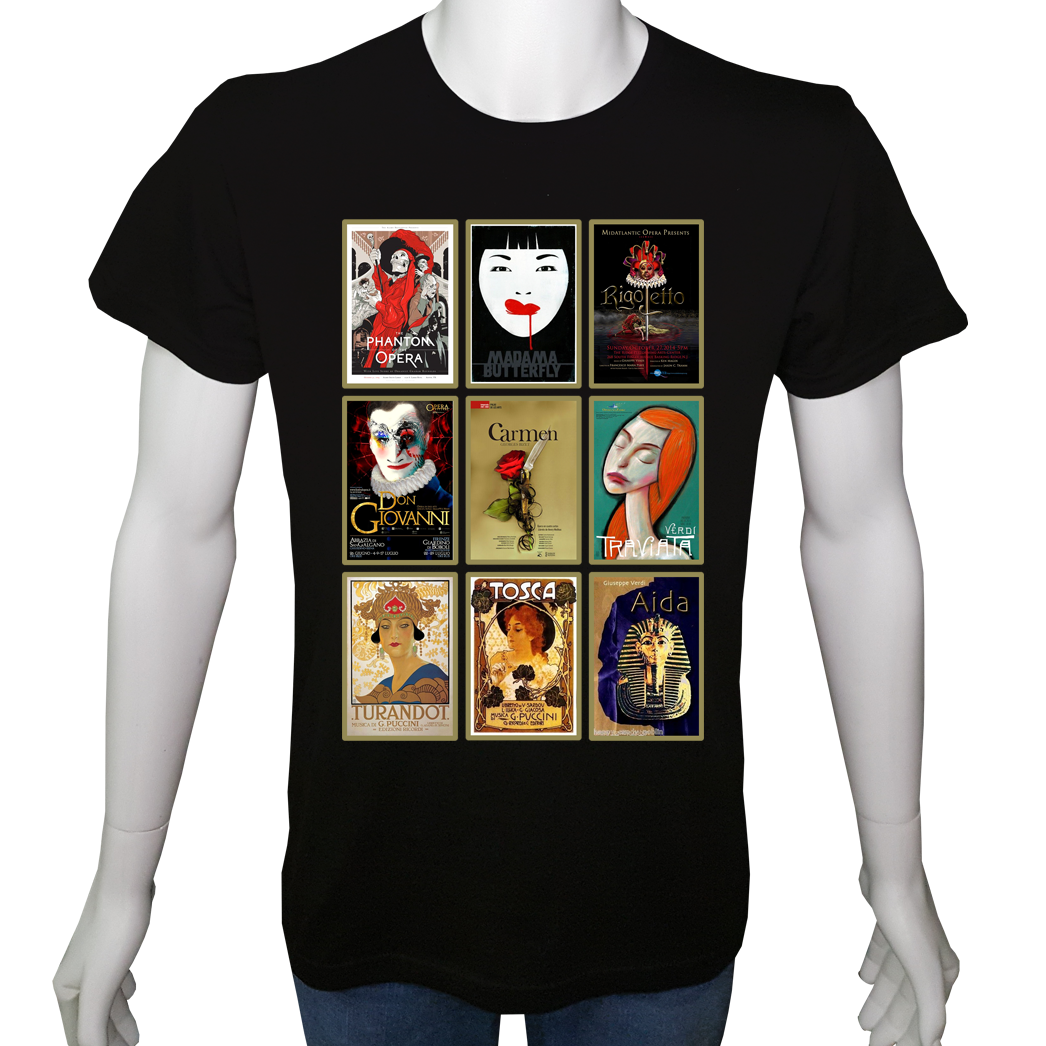 Unisex T-shirt Siyah 'Müzik/Opera1' Baskılı