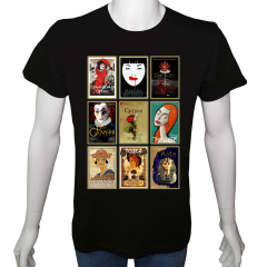 Unisex T-shirt Siyah 'Müzik/Opera1' Baskılı