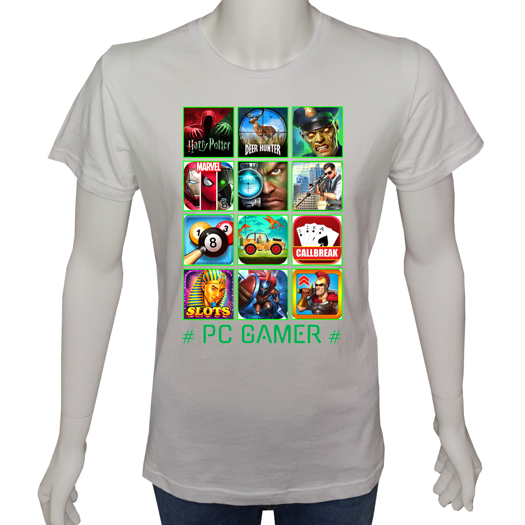 Unisex T-shirt Beyaz 'PC Oyuncu/PC Oyuncu4' Baskılı