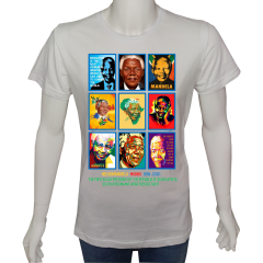 Unisex T-shirt Beyaz 'Ünlüler / Nelson Mandela' Baskılı