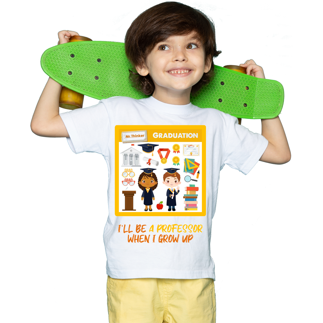Çocuk T-shirt Beyaz 'Profesör' Baskılı
