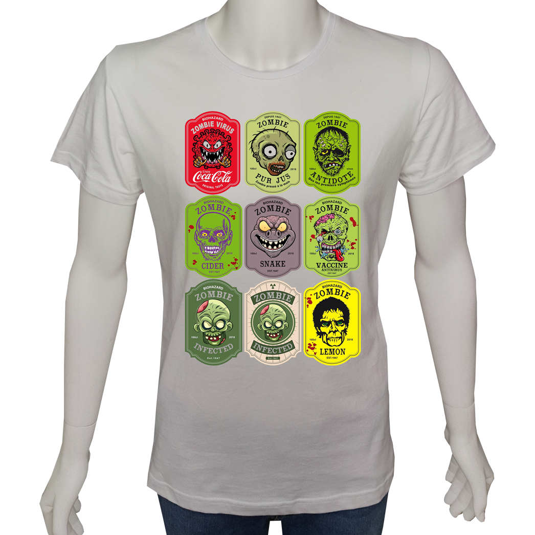 Unisex T-shirt Beyaz 'PopArt / Zombi1' Baskılı