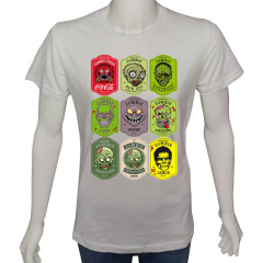 Unisex T-shirt Beyaz 'PopArt / Zombi1' Baskılı