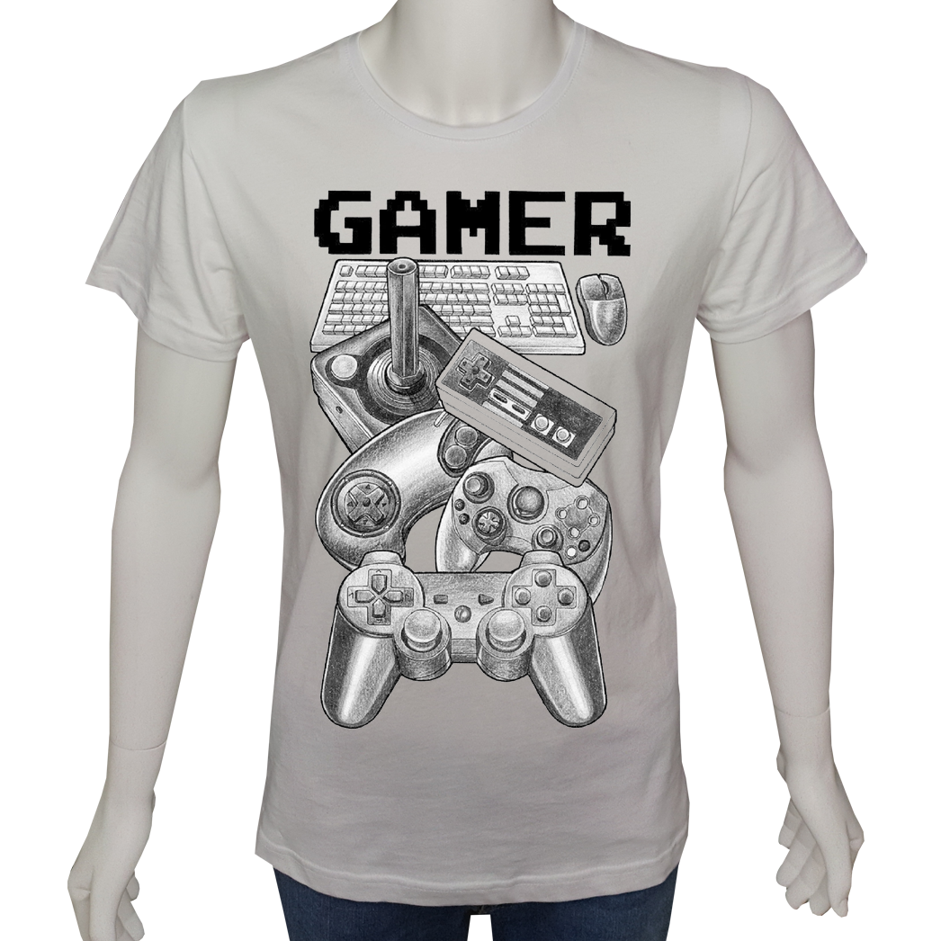 Unisex T-shirt Beyaz 'PC Oyuncu/PC Oyuncu6' Baskılı