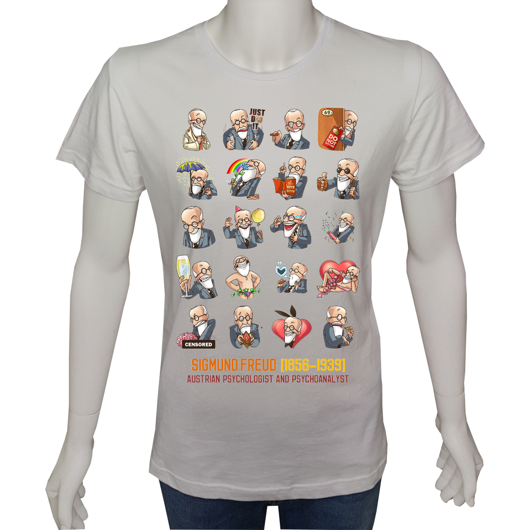 Unisex T-shirt Beyaz 'Ünlüler / Sigmund Freud1' 2Baskılı