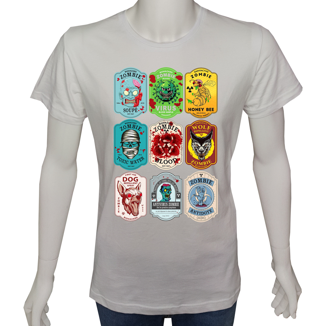 Unisex T-shirt Beyaz 'PopArt / Zombi3' Baskılı