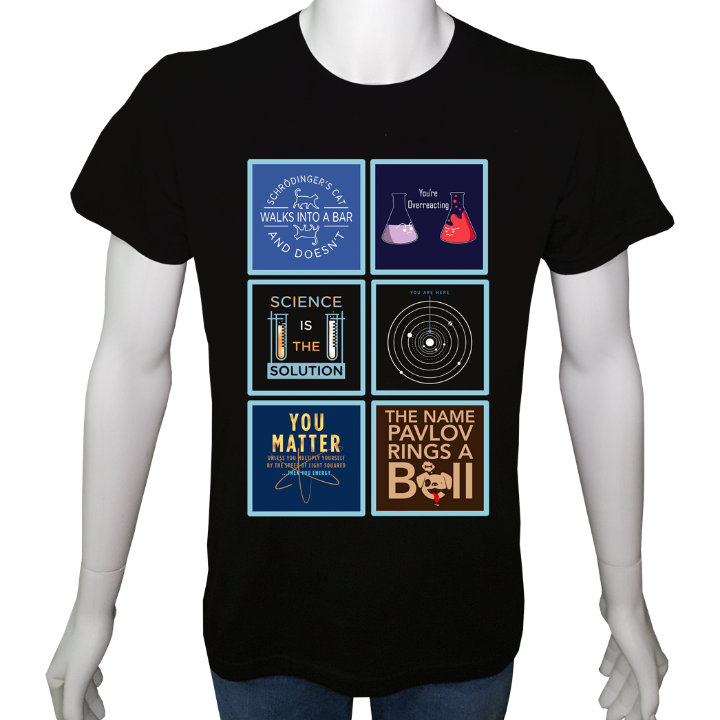 Unisex T-shirt Siyah 'Bilim Kulübü / Bilim8' Baskılı