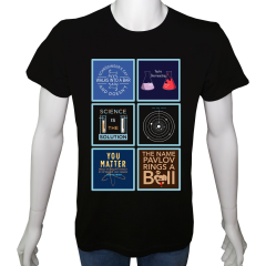 Unisex T-shirt Siyah 'Bilim Kulübü / Bilim8' Baskılı