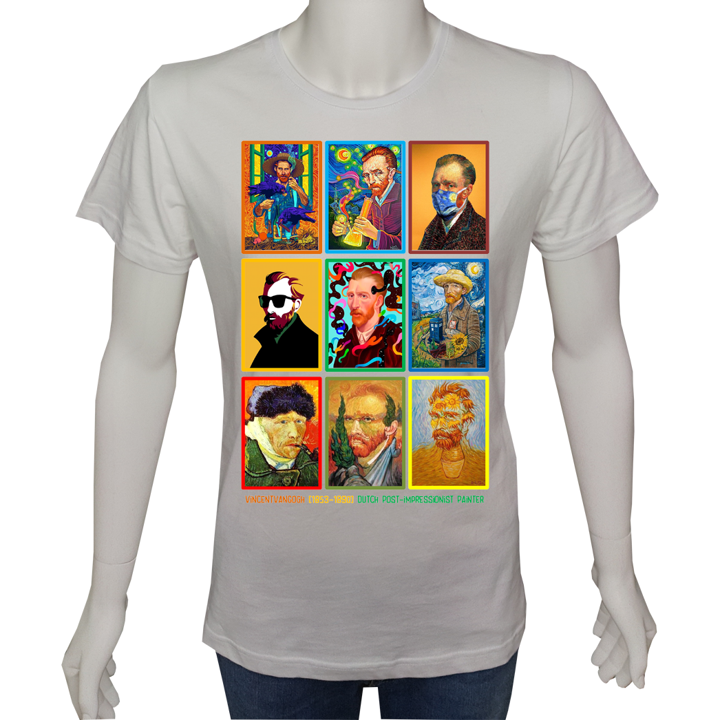 Unisex T-shirt Beyaz 'Ünlüler / Van Gogh1' 2Baskılı