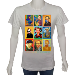 Unisex T-shirt Beyaz 'Ünlüler / Van Gogh1' 2Baskılı