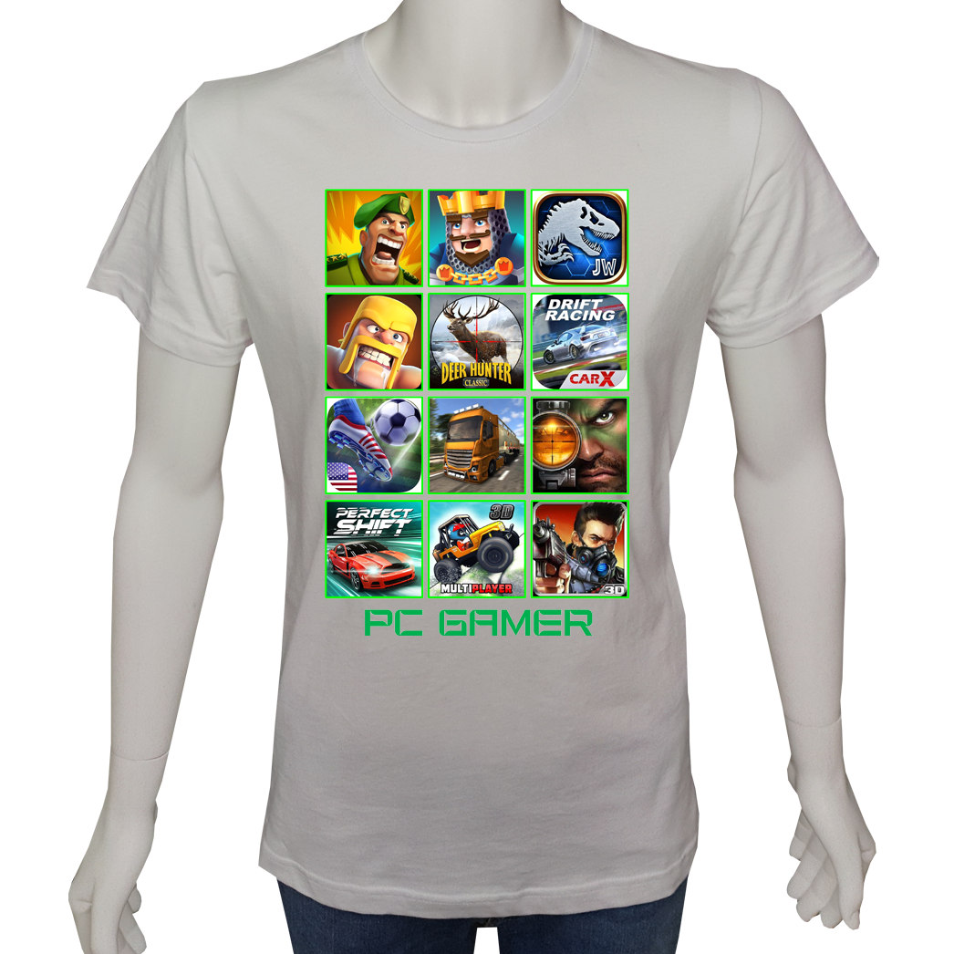 Unisex T-shirt Beyaz 'PC Oyuncu/PC Oyuncu8' Baskılı