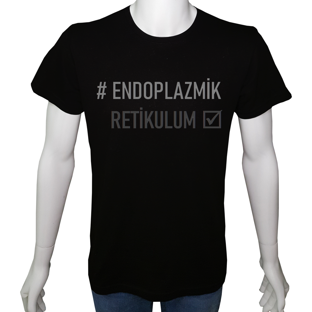 Unisex T-shirt Siyah 'PopArt / Endoplazmik Retikulum' Baskılı