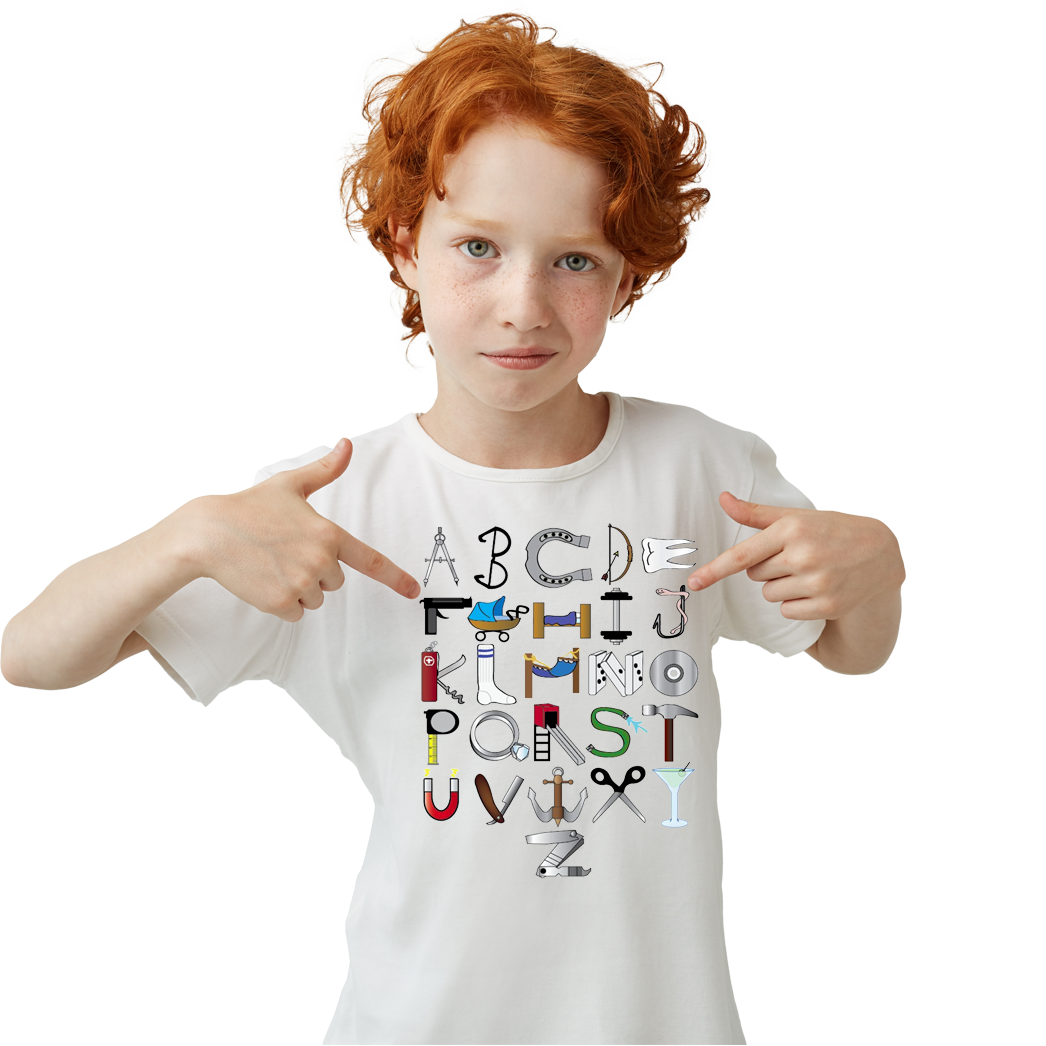 Çocuk T-shirt Beyaz 'Alfabe1' Baskılı