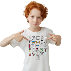 Çocuk T-shirt Beyaz 'Alfabe1' Baskılı