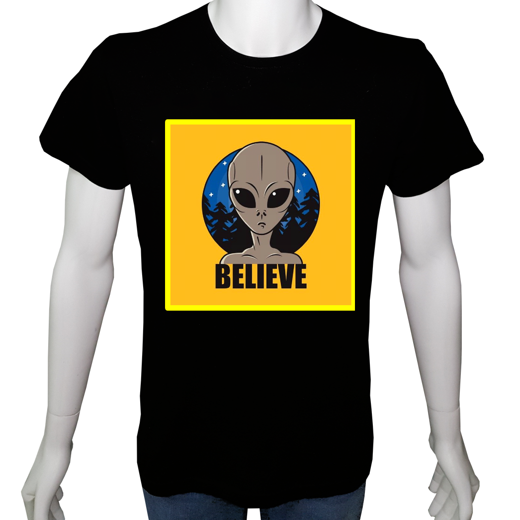 Unisex T-shirt Siyah 'Uçak&Uzay / Alien1' Baskılı