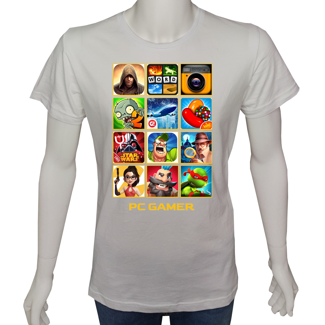 Unisex T-shirt Beyaz 'PC Oyuncu/PC Oyuncu9' Baskılı