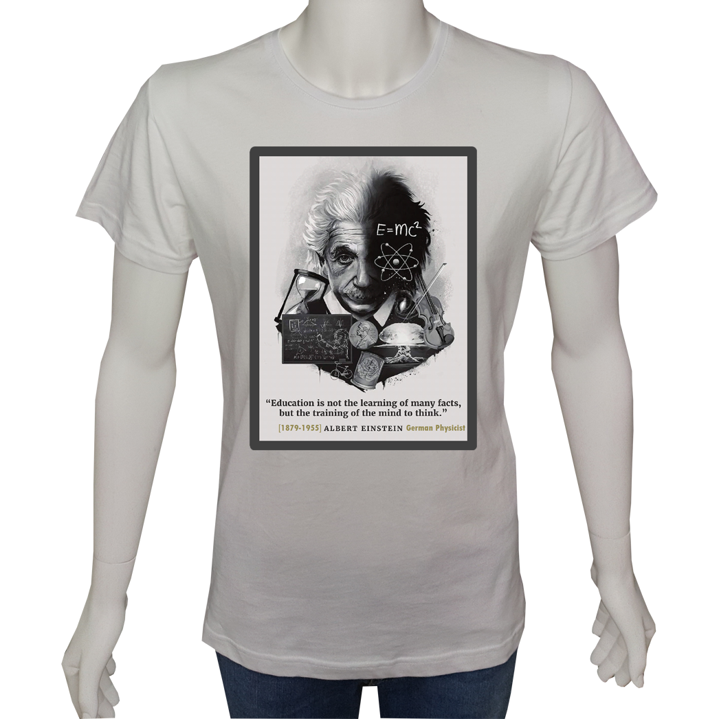Unisex T-shirt Beyaz 'Ünlüler / Albert Einstein1' Baskılı
