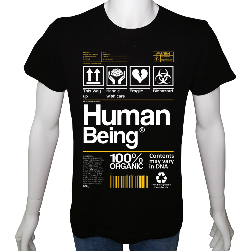 Unisex T-shirt Siyah 'PopArt / İnsanoğlu1' Baskılı