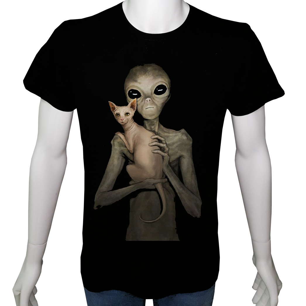 Unisex T-shirt Siyah 'Uçak&Uzay / Alien2' Baskılı