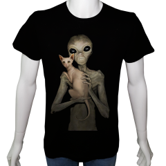 Unisex T-shirt Siyah 'Uçak&Uzay / Alien2' Baskılı