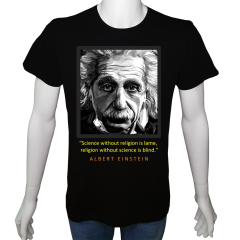 Unisex T-shirt Siyah 'Ünlüler / Albert Einstein2' Baskılı