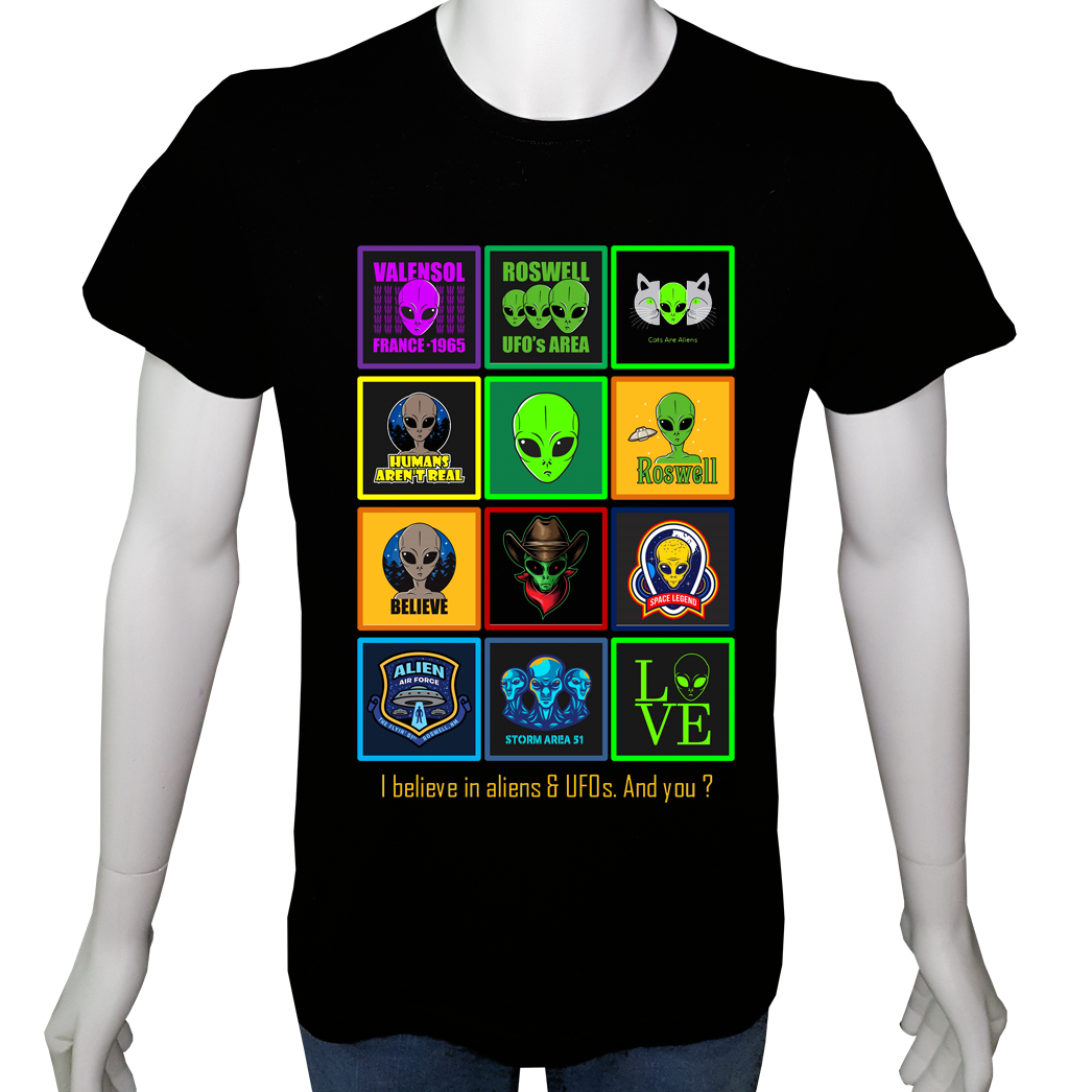 Unisex T-shirt Siyah 'Uçak&Uzay / Alien3' Baskılı