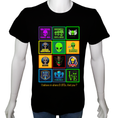 Unisex T-shirt Siyah 'Uçak&Uzay / Alien3' Baskılı