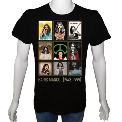Unisex T-shirt Siyah 'Ünlüler / Barış Manço' 2Baskılı
