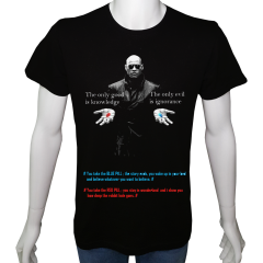 Unisex T-shirt Siyah 'PopArt / Kırmızı Hap&Mavi Hap2' Baskılı