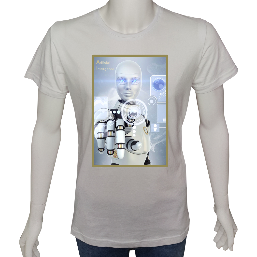 Unisex T-shirt Beyaz 'Bilim Kulübü / YapayZeka5' Baskılı