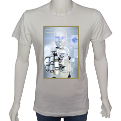 Unisex T-shirt Beyaz 'Bilim Kulübü / YapayZeka5' Baskılı