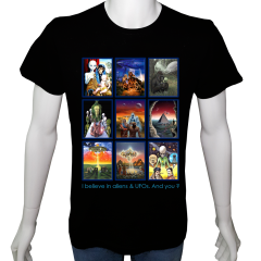 Unisex T-shirt Siyah 'Uçak&Uzay / Alien4' Baskılı