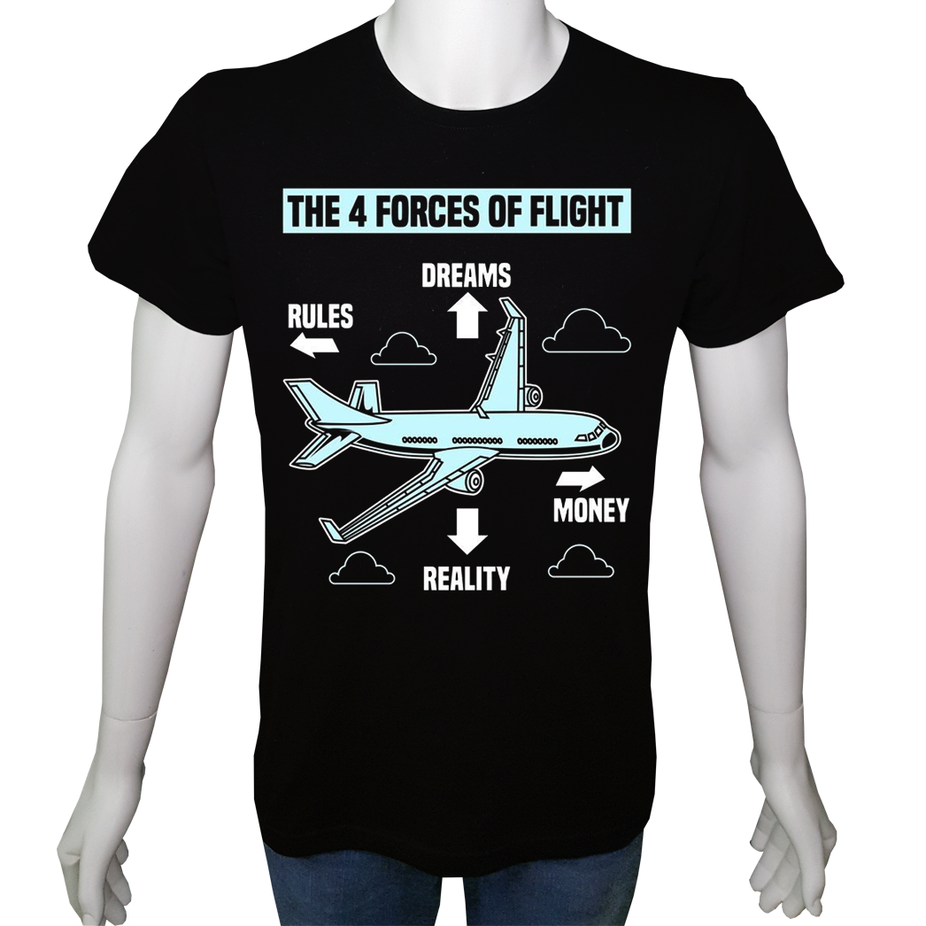 Unisex T-shirt Siyah 'Uçak&Uzay / Uçuş Kuvvetleri' Baskılı