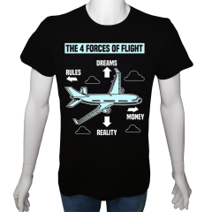 Unisex T-shirt Siyah 'Uçak&Uzay / Uçuş Kuvvetleri' Baskılı