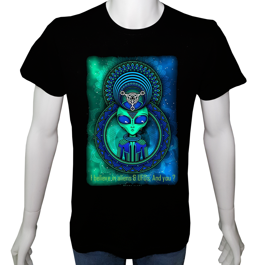 Unisex T-shirt Siyah 'Uçak&Uzay / Alien5' Baskılı