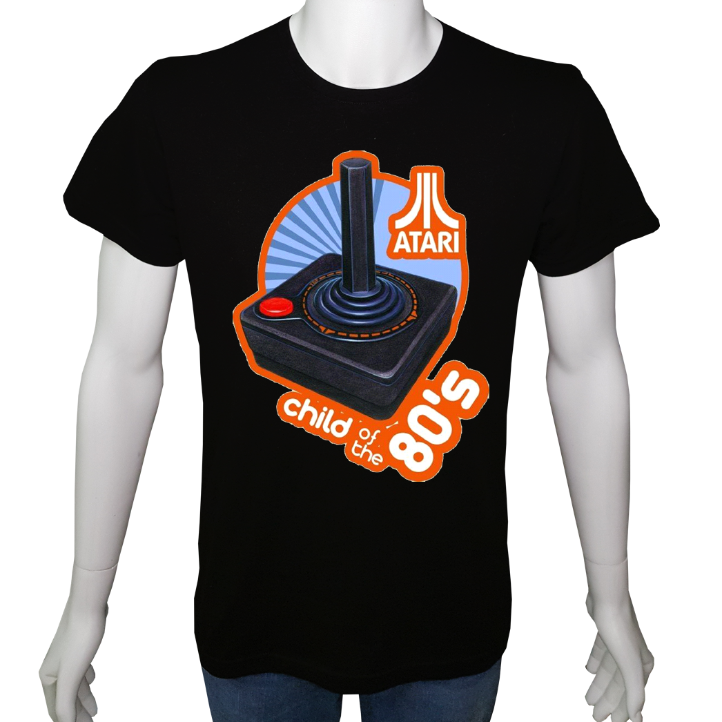 Unisex T-shirt Siyah 'PC Oyuncu/Atari1' Baskılı