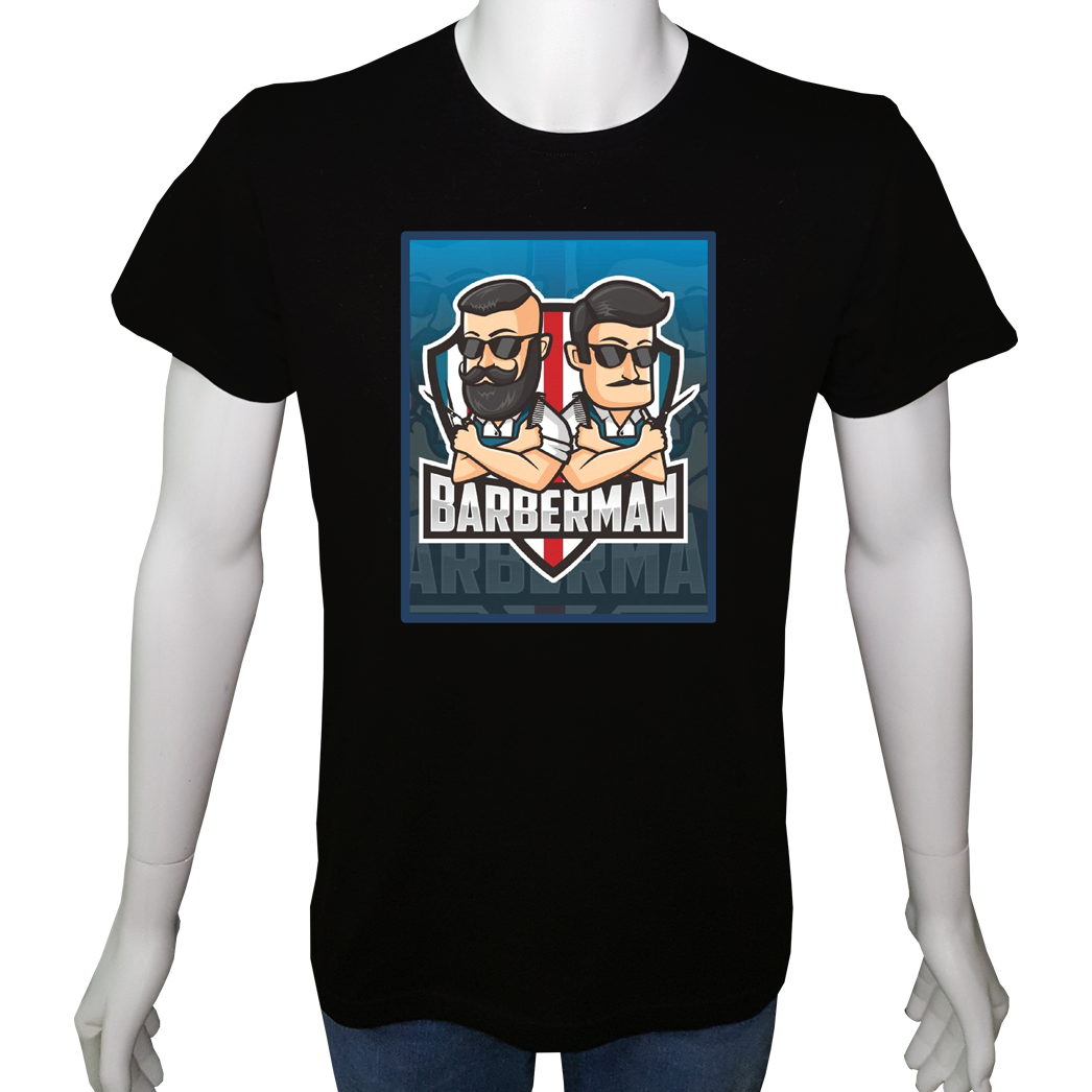 Unisex T-shirt Siyah 'İş&Meslek / Berber1' Baskılı