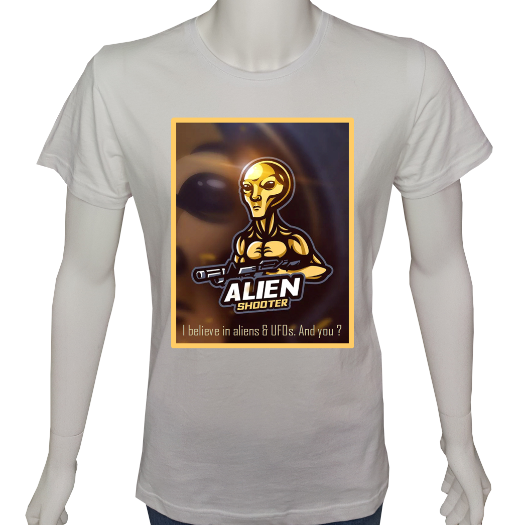 Unisex T-shirt Beyaz 'Uçak&Uzay / Alien6' Baskılı