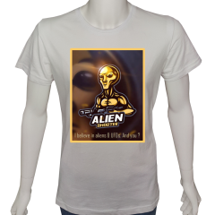 Unisex T-shirt Beyaz 'Uçak&Uzay / Alien6' Baskılı