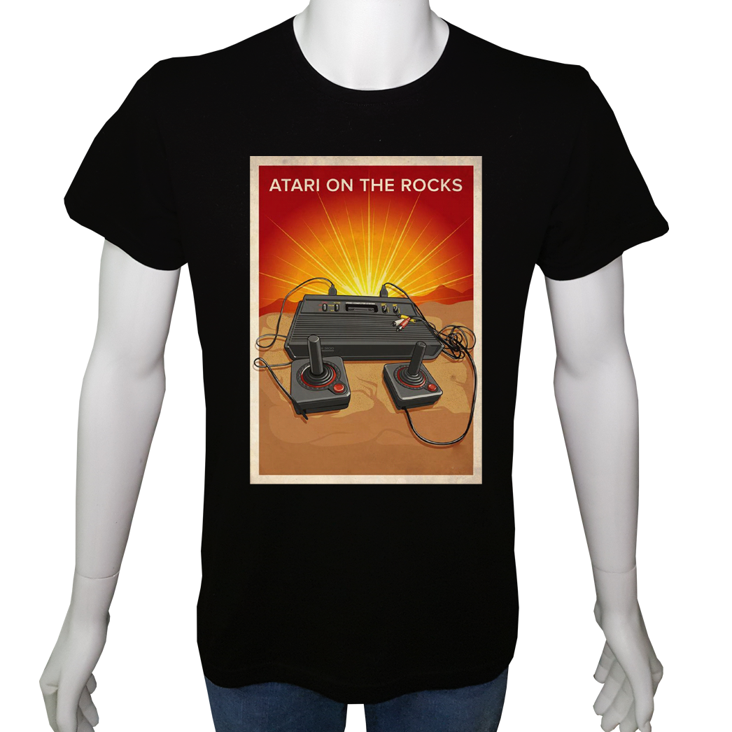 Unisex T-shirt Siyah 'PC Oyuncu/Atari2' Baskılı
