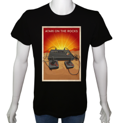 Unisex T-shirt Siyah 'PC Oyuncu/Atari2' Baskılı