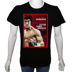 Unisex T-shirt Siyah 'Ünlüler / Bruce Lee3' Baskılı
